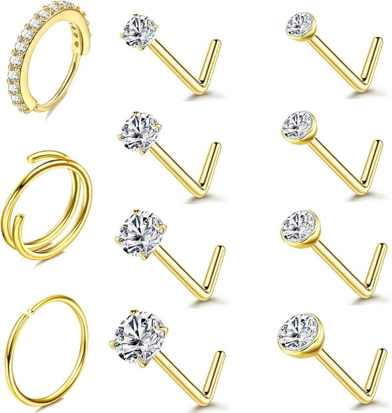 Incaton 20G Stainless Steel Nose Rings for Women Nose Rings Hoops L Shaped Nose Studs Screw Nose Piercing Jewelry for Women Men Silver Rose Gold Black Rainbow - Image 1